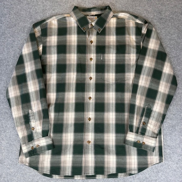 Carhartt Other - Carhartt Mens XL Plaid Flannel Shirt Long Sleeve Green White Button Up Relax Fit